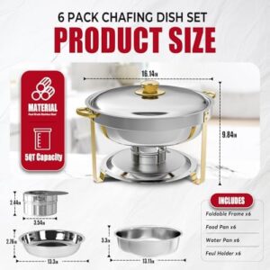 Elevate your catering game with this stainless steel chafing dish buffet set of 6. Includes upgraded chafer and warmer sets with food pan, lid, gold frame, and fuel holder for parties, weddings, or holidays.