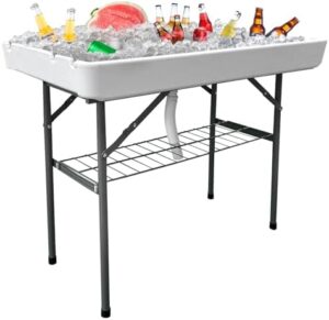 Here is the output:

"Host your next party or BBQ with ease using this folding ice table with drain, perfect for outdoor events and featuring a spacious 4ft surface"