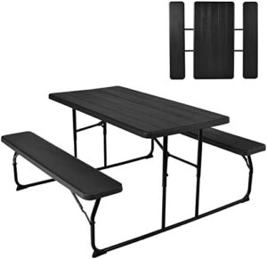Discover the ultimate outdoor party solution with GYMAX's 550 LBS folding picnic table featuring benches, seats, and weather-resistant design. Perfect for patio, deck, or BBQ gatherings.