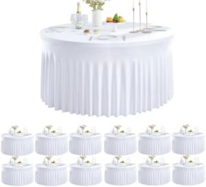 Transform your party space with these Leegleri Spandex tablecloths, featuring 12 pack of stretchy, wrinkle-free covers for 72in tables. Perfect for weddings, birthdays, and more!