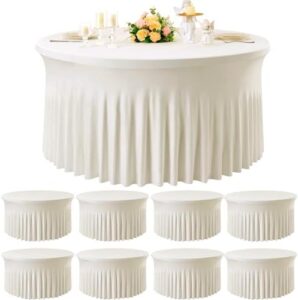 Transform your dining experiences with these wrinkle-free, stretchy tablecloths. Perfect for weddings, parties, and banquets, the 8-pack includes ivory spandex covers for 60-inch round tables, featuring a fitted skirt for added elegance.