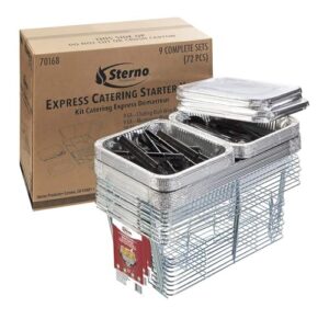 Discover the Sterno Chafing Dish Buffet Set for effortless buffet display and catering. Includes 9 chafing dishes, perfect for serving hot and cold items. Warming fuel sold separately. Perfect for events and gatherings! (146)