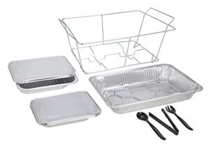 Discover the Sterno Chafing Dish Buffet Set for effortless buffet display and catering. Includes 9 chafing dishes, perfect for serving hot and cold items. Warming fuel sold separately. Perfect for events and gatherings! (146)