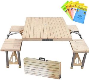 "Upgrade your outdoor gatherings with the STONCEL Folding Table and Chairs Set. Portable and easy to set up, this 4-seat picnic table is perfect for camping, BBQs, parties, or dining. Includes wooden chairs and a compact design."