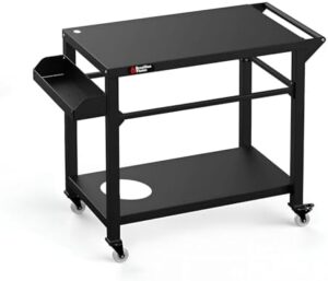 Savor the flavors of your favorite outdoor recipes with the Brazilian Flame Grill Cart Stand, featuring a portable design, wheels for easy transport, and ample prep space. Perfect for backyard gatherings, camping trips, or patio parties!