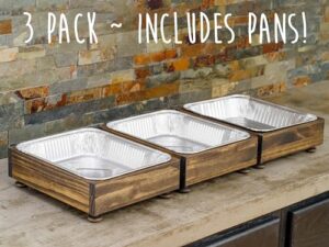 Here is the optimized SEO meta description:

"Host stress-free gatherings with this 3-pack of aluminum foil pan holders. Perfect for parties and events, these sturdy servers keep dishes organized and within reach."