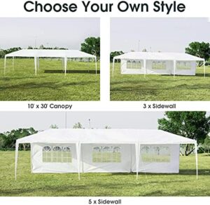 "Transform outdoor gatherings with the Tangkula 10' x 30' Party Tent. Portable, easy setup, and 5 removable sidewalls. Perfect for BBQs, beach events, or weddings."