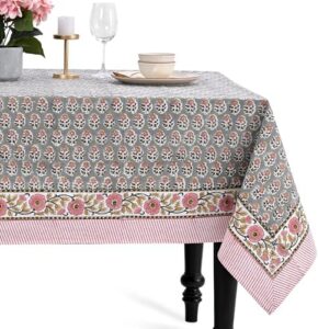 Elevate your table settings with the CPC Tablecloth's 100% cotton Indian block print rectangle table cover. Perfect for weddings, spring/summer, and barbeques, this gray pink table cloth measures 72x190 inches.