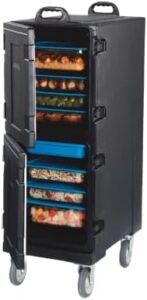 Here is the optimized meta description:

"Elevate your catering game with Carlisle's FoodService Products Cateraide Insulated Front Loading Food Pan Carrier. Perfect for 10 pans, black casters included. Great for events, restaurants and catering needs."