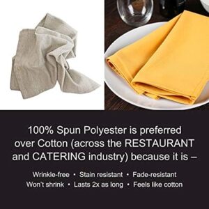 Bulk dinner napkins with hemmed edges for weddings, parties, and more. Soft spun polyester fabric, 300-count case, 20x20 inches, red color. Perfect for everyday use or special events.