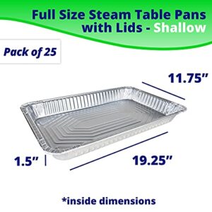 Experience the ultimate convenience with IDL Packaging's Full Size Aluminum Steam Table Pans with Lids. This pack of 25 shallow pans (21" x 13" x 1.5") is perfect for grilling, roasting, BBQ, cooking, baking, and freezing - ideal for busy kitchens at a discounted price!