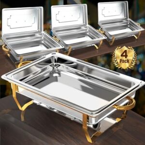 Discover elegant buffet solutions with this 4-pack chafing dish set featuring stainless steel construction, gold and silver accents, and rolled edges. Perfect for parties!