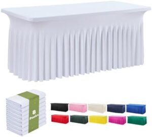 Get ready to elevate your events with these white spandex table clothes, perfect for 8ft rectangle tables. Wrinkle-free and stretchy, they're ideal for parties, weddings, birthdays, and more.