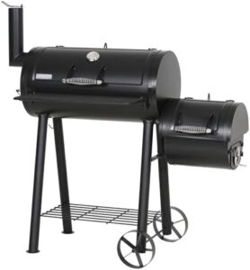Discover the GREEN PARTY BBQ Charcoal Grill with Offset Smoker, a 2-in-1 combo featuring 512 square inch space for outdoor cooking. Perfect for camping, patio or backyard use.