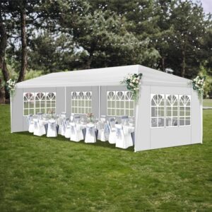 "Upgrade your outdoor events with this 10X30FT White Party Canopy Tent featuring 5 removable sidewalls and waterproof design for a dry and comfortable space. Perfect for BBQs, birthdays, weddings, and more!"