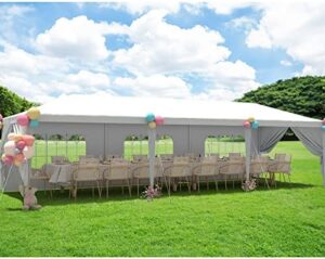 Host a memorable party or wedding under the waterproof Greesum 10x30 Outdoor Canopy Tent with 8 removable walls and white canopies, perfect for any outdoor event.
