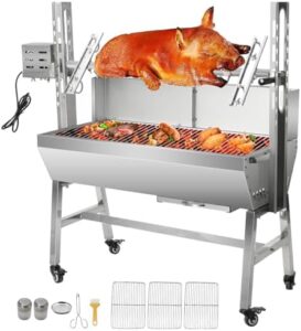 Here is the generated SEO meta description:

"Experience backyard cooking freedom with this electric rotisserie grill, featuring a 132 lb capacity and charcoal rotisserie design for camping or party gatherings. Perfect for outdoor enthusiasts."