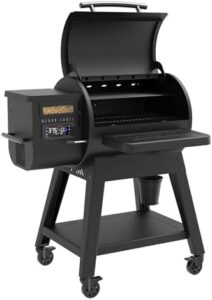 "Upgrade your outdoor cooking experience with the Louisiana Grills 800 Black Label Series Portable Pellet Grill. Features 809 sq in cooking area, digital controls, WiFi, Bluetooth and 2 shelves for easy food prep."