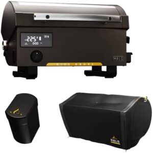 Here is the optimized SEO meta description:

"Grill outdoors without limits with HALO Prime 300's rechargeable battery powered pellet grill bundle. Includes cover and battery for convenient cooking experiences."
