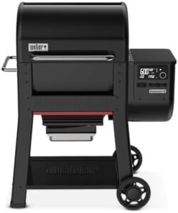 "Upgrade your backyard BBQs with Weber's Searwood 600 Pellet Grill, featuring 884 sq in cooking space and adjustable heat control. Perfect for grilling enthusiasts on a budget."
