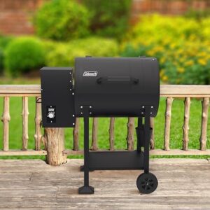 Discover the Coleman Cookout 700 pellet grill with 690-Sq. In. cooking surface, durable 2-wheel cart, and shelf storage. Perfect for grilling, roasting, baking, and smoking - great value!