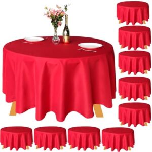 Here is the meta description:

Add festive flair to your gatherings with this red polyester round tablecloth set. Perfect for Christmas decorations, dining parties, and banquets - 10 pieces in total, 90 inches each