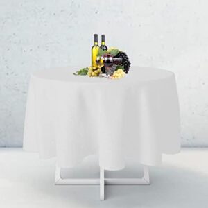 Elevate your special occasions with this 10-piece set of premium white tablecloths, made from polyester fabric and measuring 108 inches in diameter. Perfect for weddings, birthdays, and dinner parties.