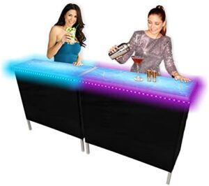 Get lit at your next gathering with this folding party bar featuring multi-color LED lights, storage shelf, and carrying case. Perfect for singles or doubles sets!