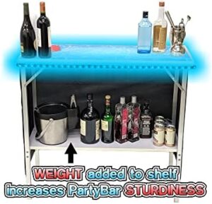 Get lit at your next gathering with this folding party bar featuring multi-color LED lights, storage shelf, and carrying case. Perfect for singles or doubles sets!