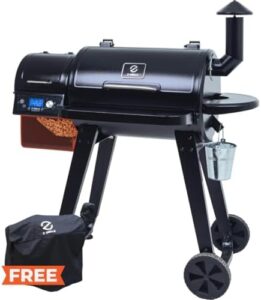 "Upgrade your backyard cooking with the ZPG-450A Wood Pellet Grill & Smoker, featuring auto temperature control and 8 functions. Perfect for smoking, grilling, and more, with 450 sq in of cooking space."