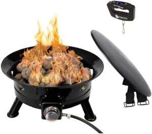 Here is the optimized meta description:

"Perfect for outdoor gatherings, the Flame King Smokeless Propane Fire Pit offers 58K BTU with a self-igniter and carry straps. Enjoy warmth without smoke!"