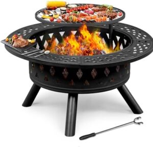 Enhance your outdoor gatherings with the Outvita Fire Pit, featuring a 38" wood burning fire pit with swivel grill, spark screen, and poker. Perfect for backyard bonfires and BBQs, this large fire bowl is ideal for patio use.