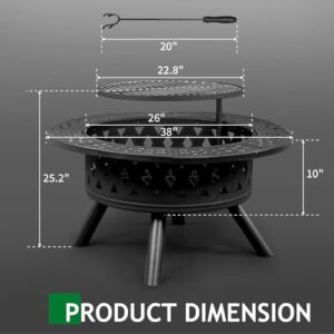 Enhance your outdoor gatherings with the Outvita Fire Pit, featuring a 38" wood burning fire pit with swivel grill, spark screen, and poker. Perfect for backyard bonfires and BBQs, this large fire bowl is ideal for patio use.