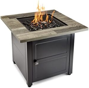 Enhance your outdoor gatherings with the Carson Brown 30” Square Gas Fire Table, featuring a durable steel frame and realistic flame effect. Perfect for backyard patio or indoor living spaces.