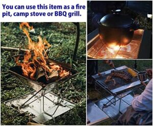 Experience outdoor gatherings with CAMPINGMOON's portable stainless steel wood burning grill and fire pit, perfect for camping trips or backyard BBQs. Includes carrying bag and 20-inch cooking surface.