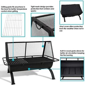 Envelop yourself in the warmth of outdoor gatherings with Sunnydaze's 36-Inch Northland Steel Fire Pit, featuring grill, spark screen, and protective cover. Perfect for patio use.