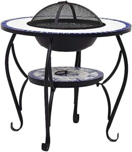 Enhance your outdoor gatherings with vidaXL's Ceramic Fire Pit Table featuring a blue and white mosaic design, steel construction, and perfect for garden or patio use.