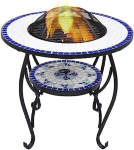Enhance your outdoor gatherings with vidaXL's Ceramic Fire Pit Table featuring a blue and white mosaic design, steel construction, and perfect for garden or patio use.