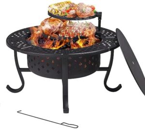 Enrich your outdoor gatherings with this 36" wood burning fire pit featuring 2 grills and a large BBQ surface perfect for camping, picnics, and socializing.
