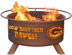 Unlock outdoor gatherings with the Patina F404 University of Georgia Fire Pit, featuring durable steel construction and a unique "UGA" logo. Perfect for tailgating or backyard bonfires!