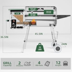 Enhance your outdoor cooking experience with the Wood Pellet Grill & Smoker, featuring automatic temperature control and a meat probe for precise results. Perfect for backyard camping, this 8-in-1 grill offers 456 sq. in of cooking space.