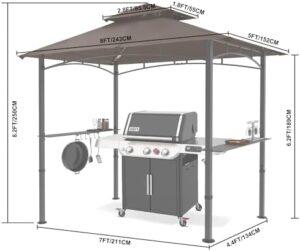 Enhance your outdoor gatherings with the Mastercanopy 8x5 Grill Gazebo, featuring 2 LED lights and a sturdy brown canopy, perfect for BBQs and picnics.
