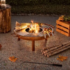 Here is the generated SEO meta description:

"Enjoy outdoor gatherings with Sunjoy's 38 in. square fire pit, featuring adjustable cooking swivel, BBQ grill and fire poker, perfect for black steel fire pits in your backyard or patio."
