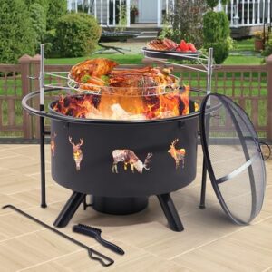 Discover the NATURAL EXPRESSIONS 32 Inch Large Fire Pit with 2 Grills, perfect for outdoor gatherings. Cook and socialize with friends and family in style, featuring a cooking grate, lid, poker, and waterproof cover.