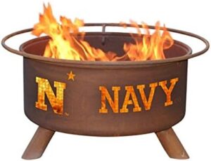 Heat up outdoor gatherings with Patina Products' F474 United States Naval Academy Fire Pit, featuring a sturdy steel construction and easy-lift lid. Perfect for campfires or backyard events!