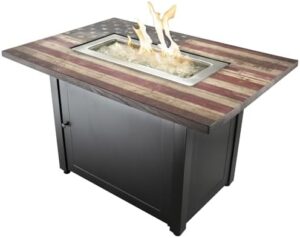 Experience the ultimate outdoor gathering with Endless Summer's Americana fire pit, featuring 40,000 BTUs of warmth and a stunning white fire glass display. Perfect for backyard fun with friends and family, this package includes an American flag mantel and cover.