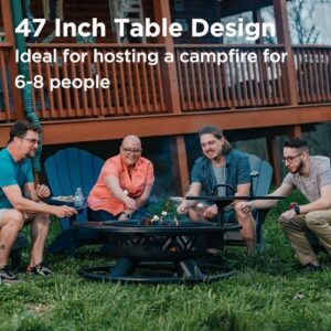 Enchant your outdoor gatherings with the Red Mountain Valley 47" Outdoor Fire Pit featuring a 2-in-1 design and adjustable grill. Perfect for patio or backyard use, its metal construction withstands weather conditions.