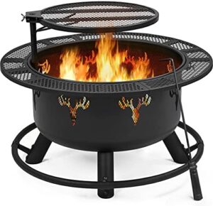 Discover the perfect outdoor gathering spot with Yaheetech's 32in fire pit, featuring a swivel grill grate and poker for effortless cooking. Perfect for camping, backyard BBQs, or bonfires.