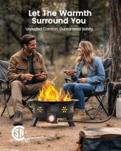 Discover the AMADA HOMEFURNISHING 19" Propane Fire Pit with Grill Grate, featuring 58,000 BTU heat, folding legs and tank holder. Perfect for camping or backyard gatherings, this portable pit requires no ignition and has easy flame adjustment.