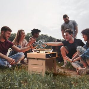Cozy up to warm gatherings with COSIEST's 15.7" outdoor propane fire pit, featuring a foldable design and baking tray for stress-free entertaining. Perfect for camping, parties, or backyard fun!